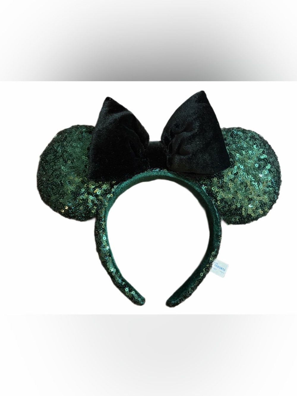 Hunter Green Sequins Mouse Ears Headband with a Black Velvet Bow NWOT